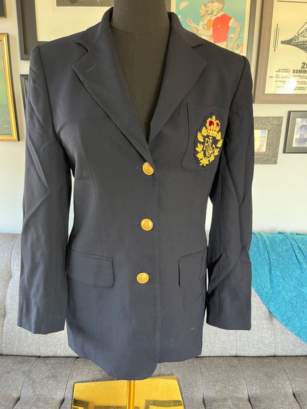 Vintage Ralph Lauren Navy Blue Wool Monogram blazer size 4